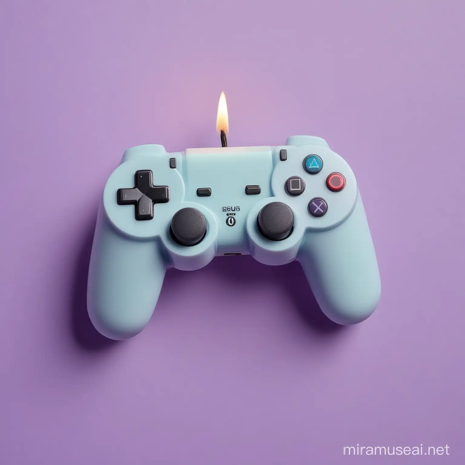 Pastel PlayStation Controller Candle on Lavender Background