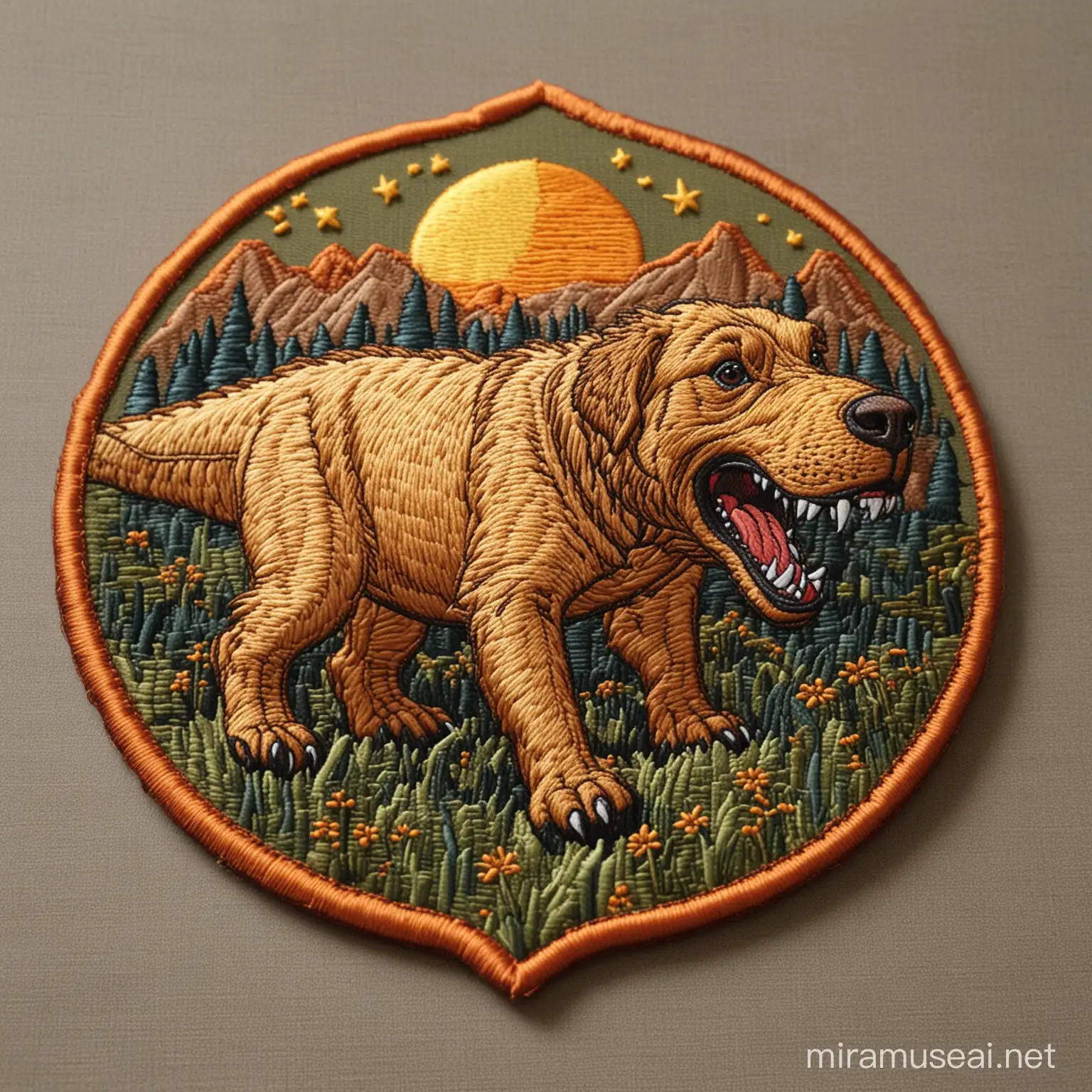 Embroidered Patch of TRex Golden Retriever Mix Minimalist Art with Thick Lines