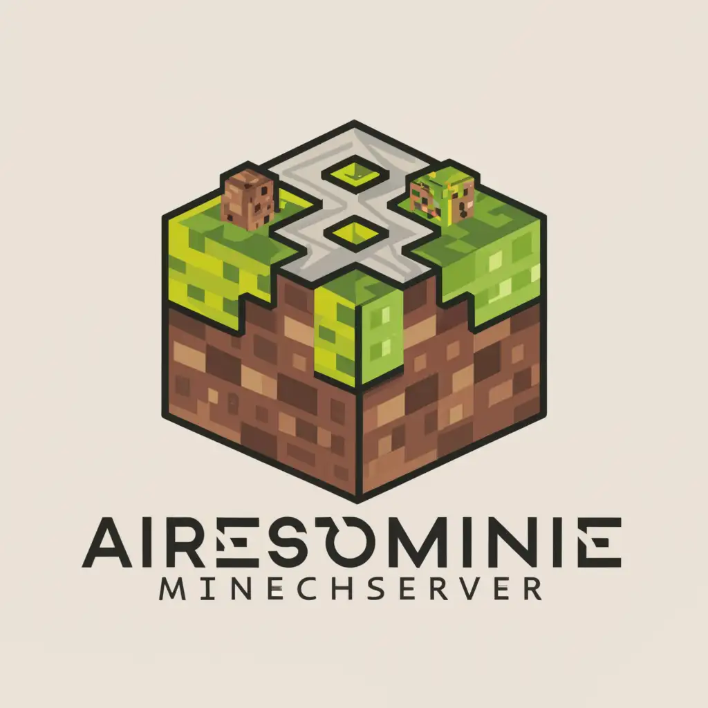 a logo design,with the text "Create a logo for the Minecraft server ArestoMine, background in the form of a block of land, volumetric letters with a black outline and white fill", main symbol:block of dirt from the game Minecraft,Умеренный,be used in Другие industry,clear background