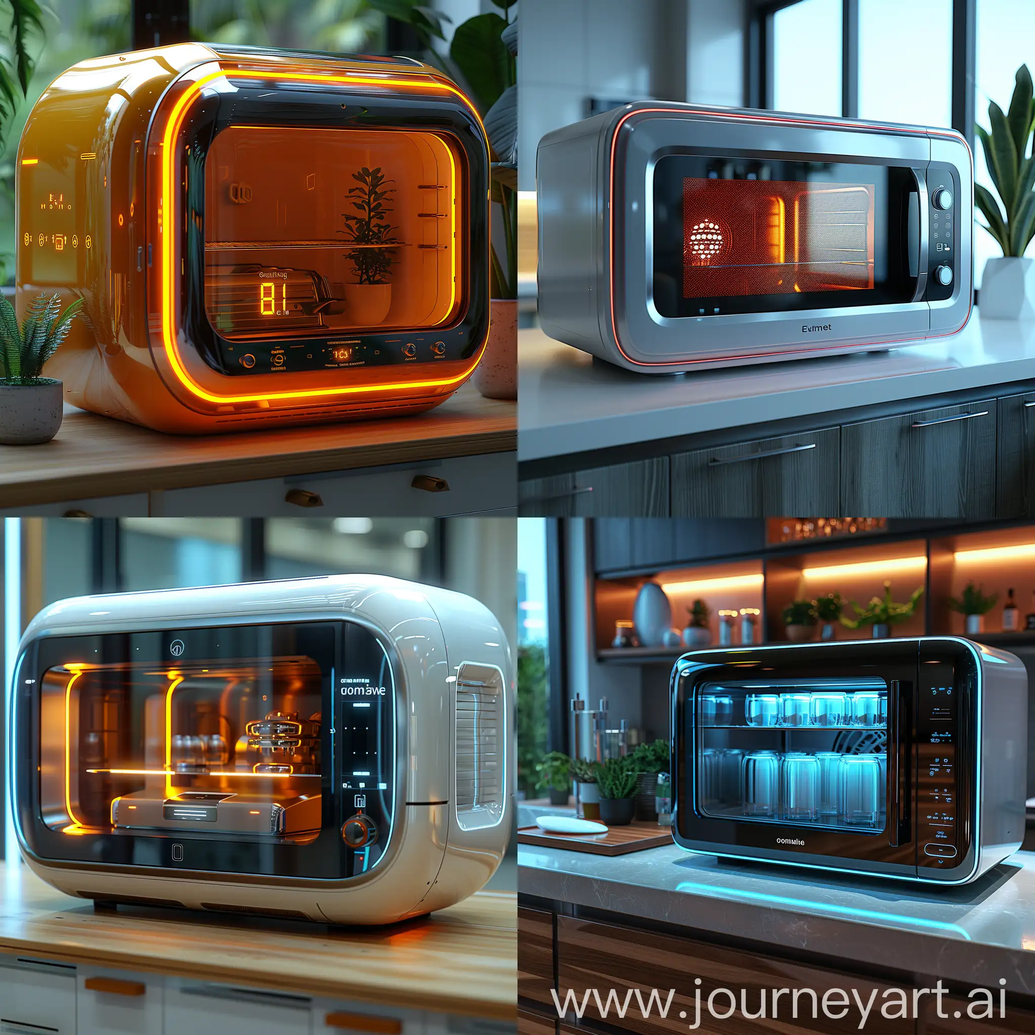 Futuristic ultra-modern microwave, futuristic ultramodern microwave, smart materials and smart metals, high tech, octane render --stylize 1000