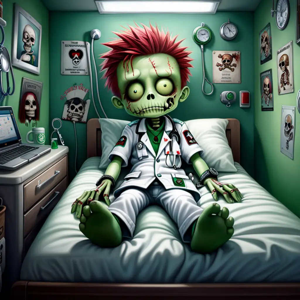 Adorable Green Skin Paramedic Zombie in Gentle Nightmare