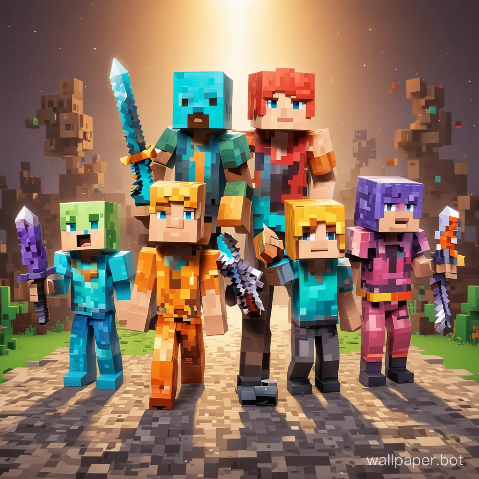 minecraft friend squad ready to fight bright colors