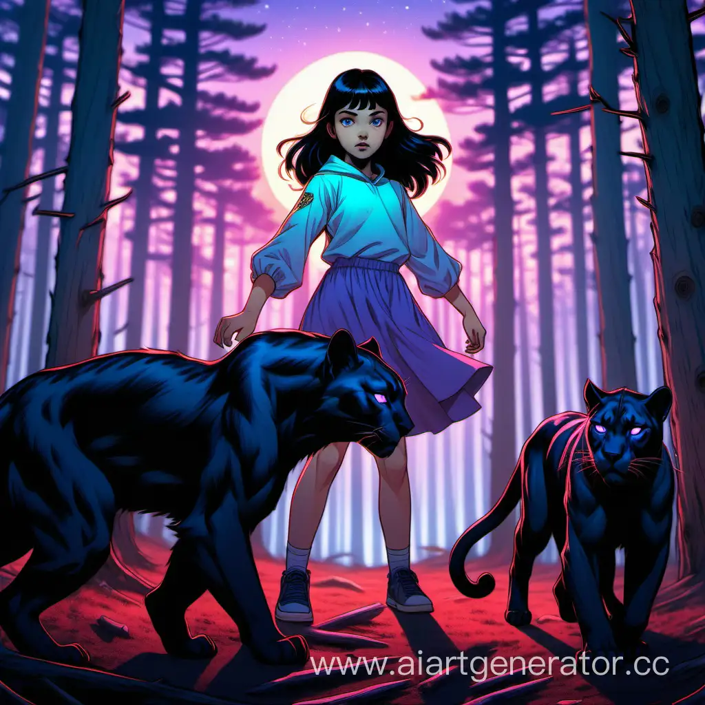 Enchanting-Twilight-Encounter-Mysterious-Girl-and-Playful-Panther-Spirits