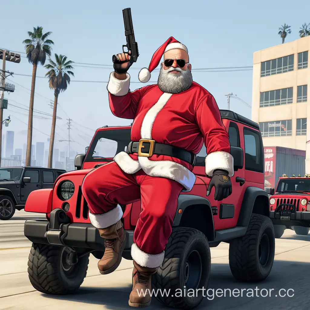Bearded-Santa-Claus-with-GTA-5-Gun-at-Black-Jeep-Gathering