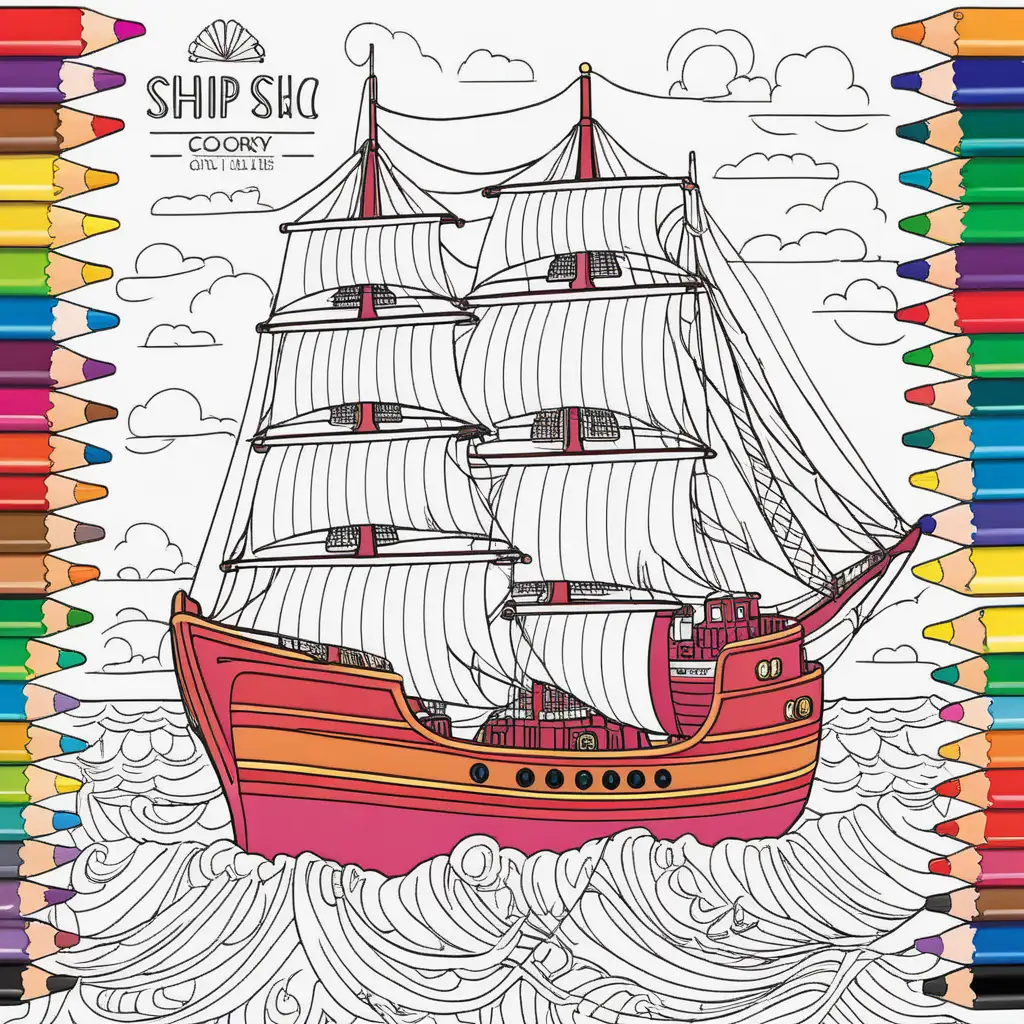 Vibrant Coloring Book Cover Featuring a Playful Multicolor Ship