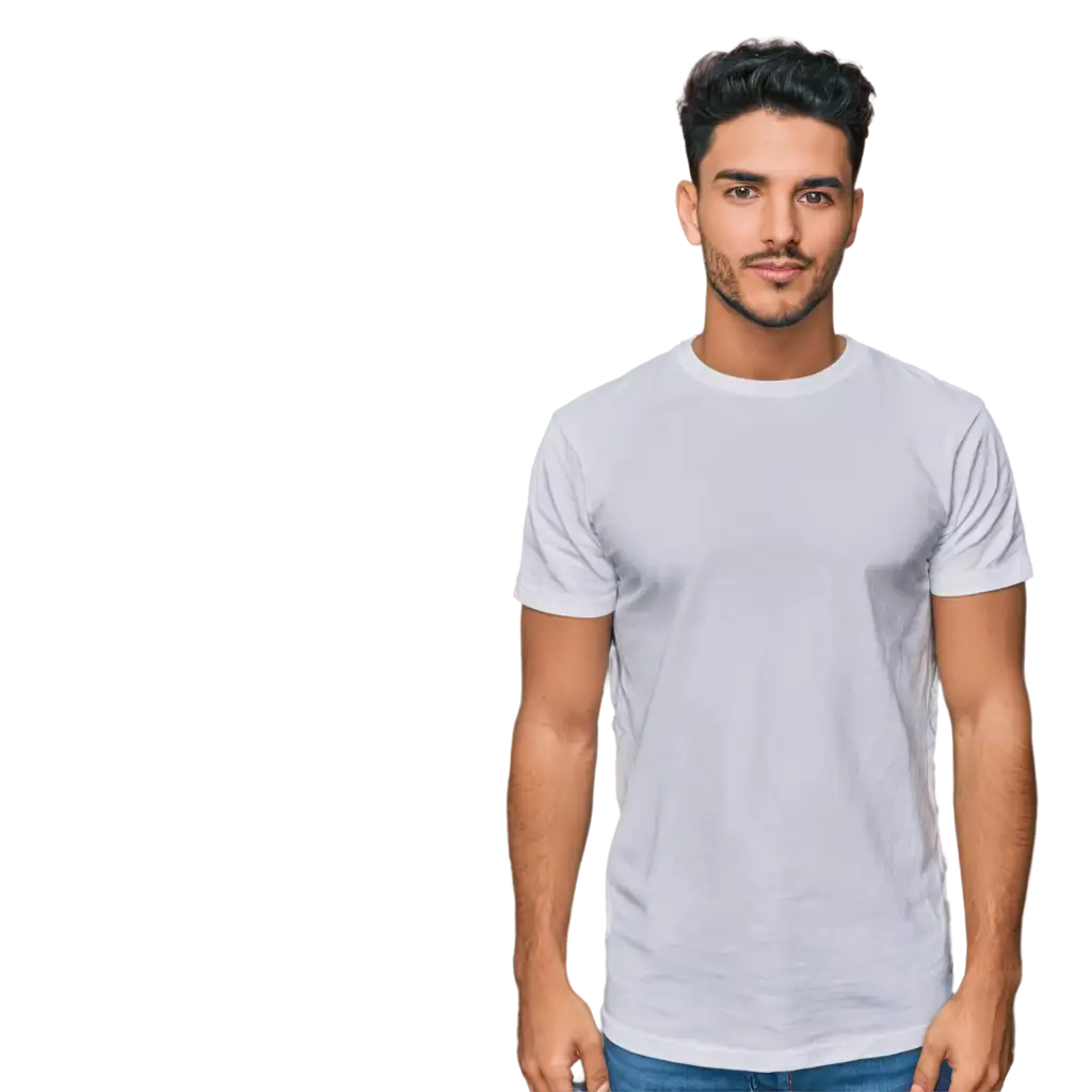 White t-shirt for man with sweat stains, tahina stains 
and rolled sleeves and bottom (only shirt)