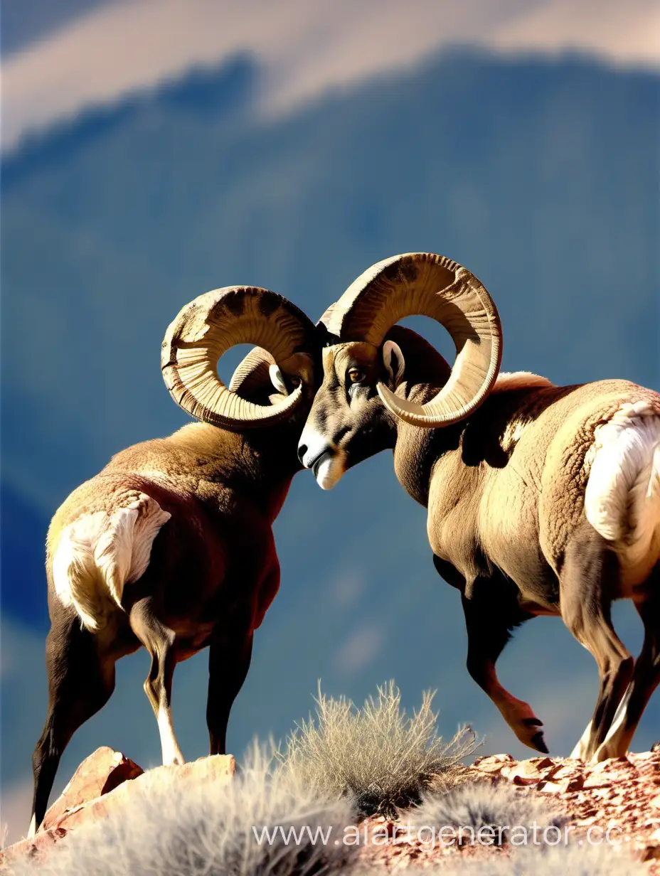 Bighorn-Rams-Butting-Heads-with-Majestic-Mountain-Backdrop