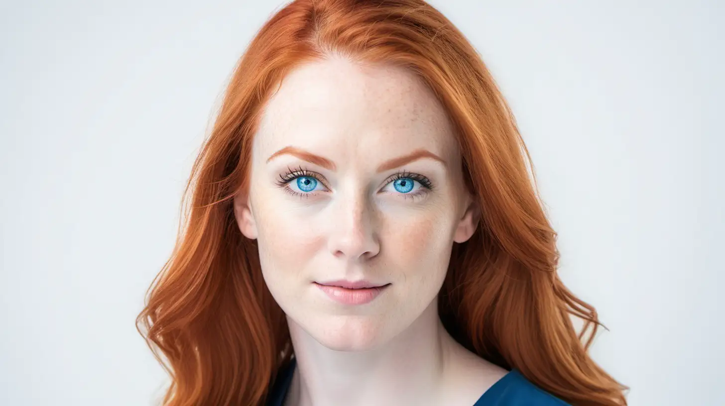 Beautiful Redhead Woman Headshot on White Background