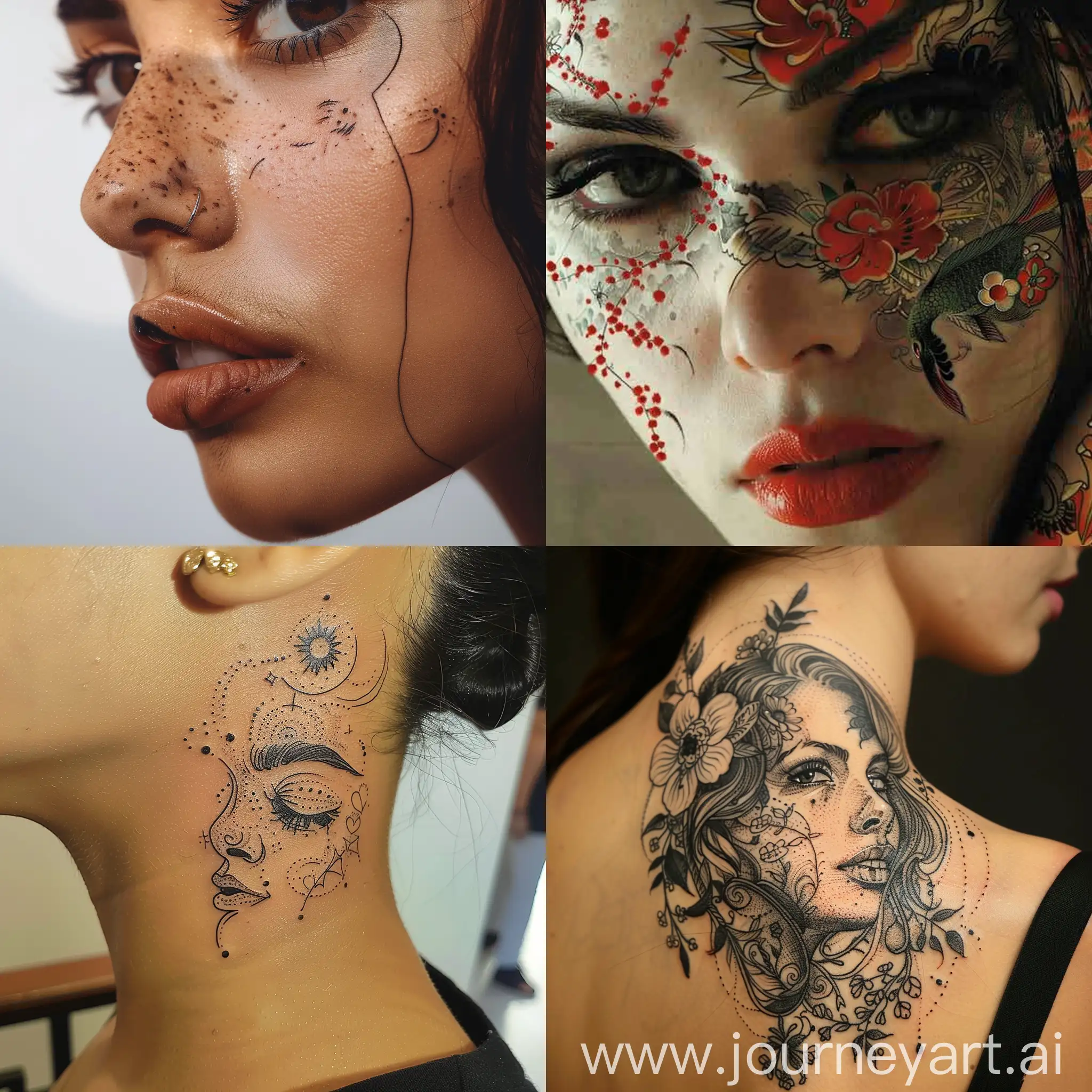 Portrait-of-a-Woman-with-a-Tattooed-Cheek-Closeup-Photography