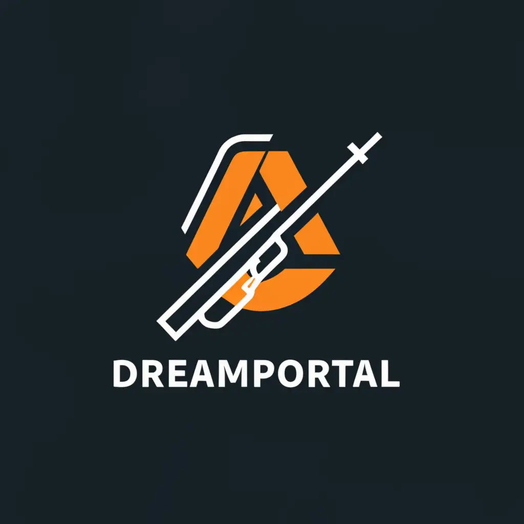 a logo design,with the text "DreamPortal", main symbol:Sniper rifle AWP,Minimalistic,be used in Internet industry,clear background