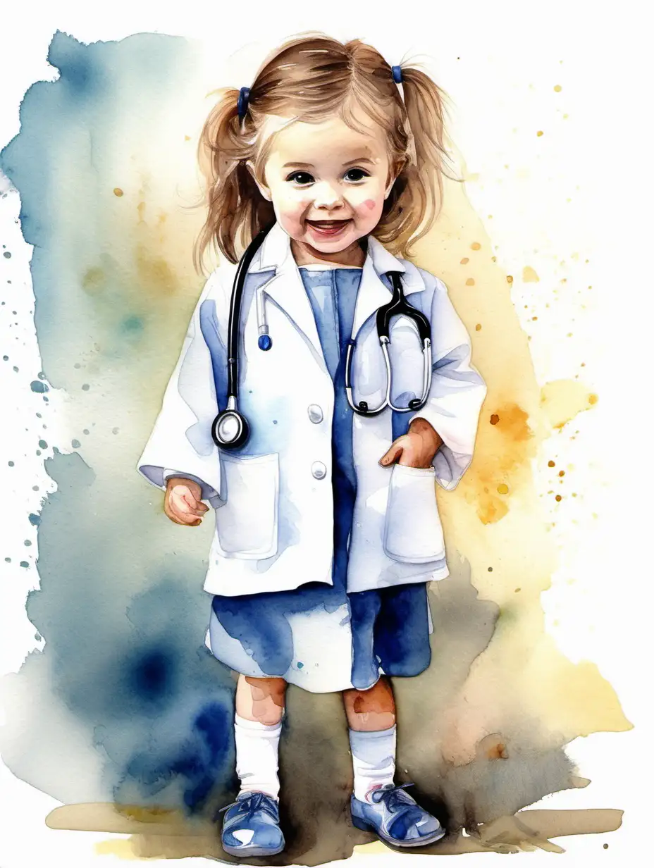 Adorable little girl dressed like a doctor, watercolour
