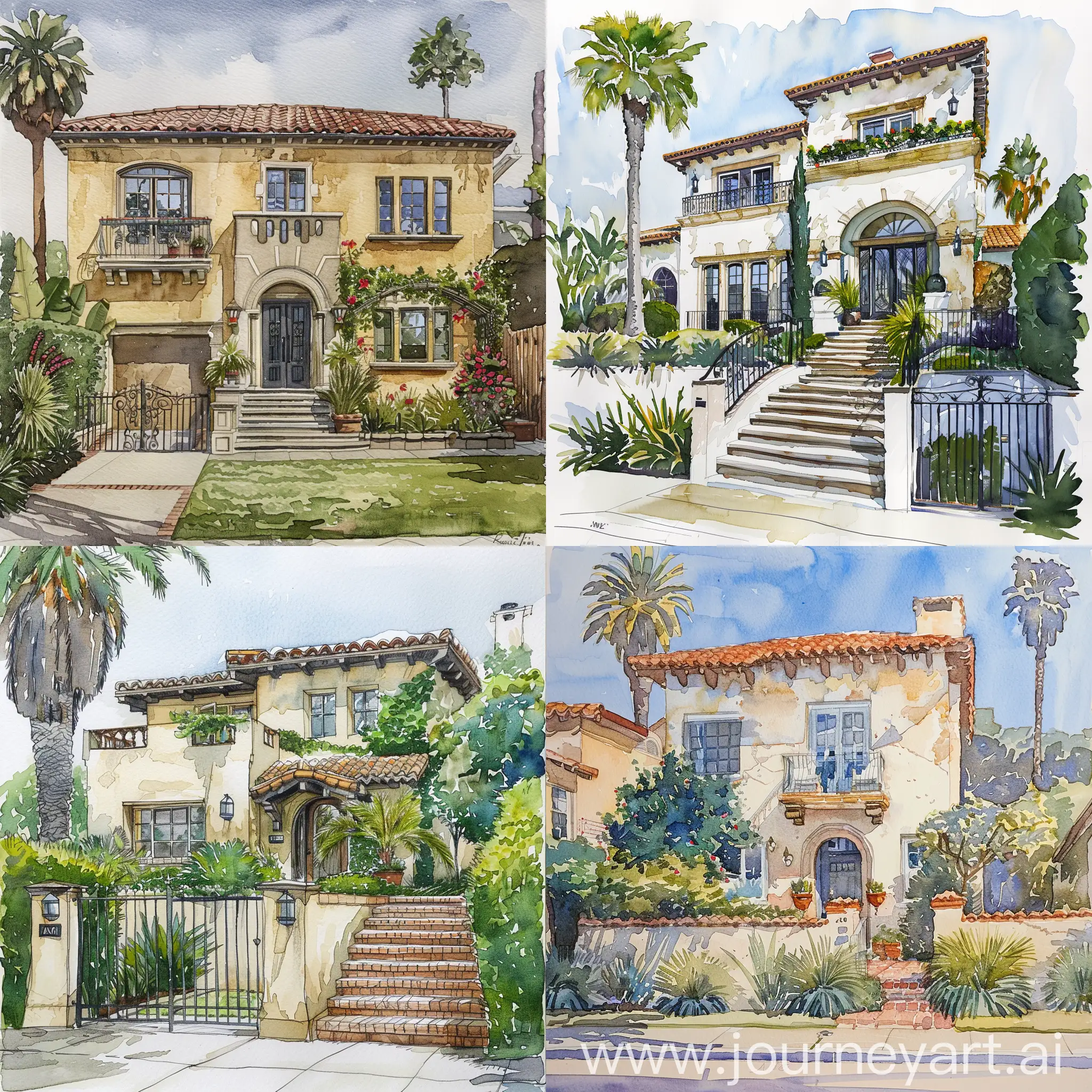 House in los angeles, water colour 