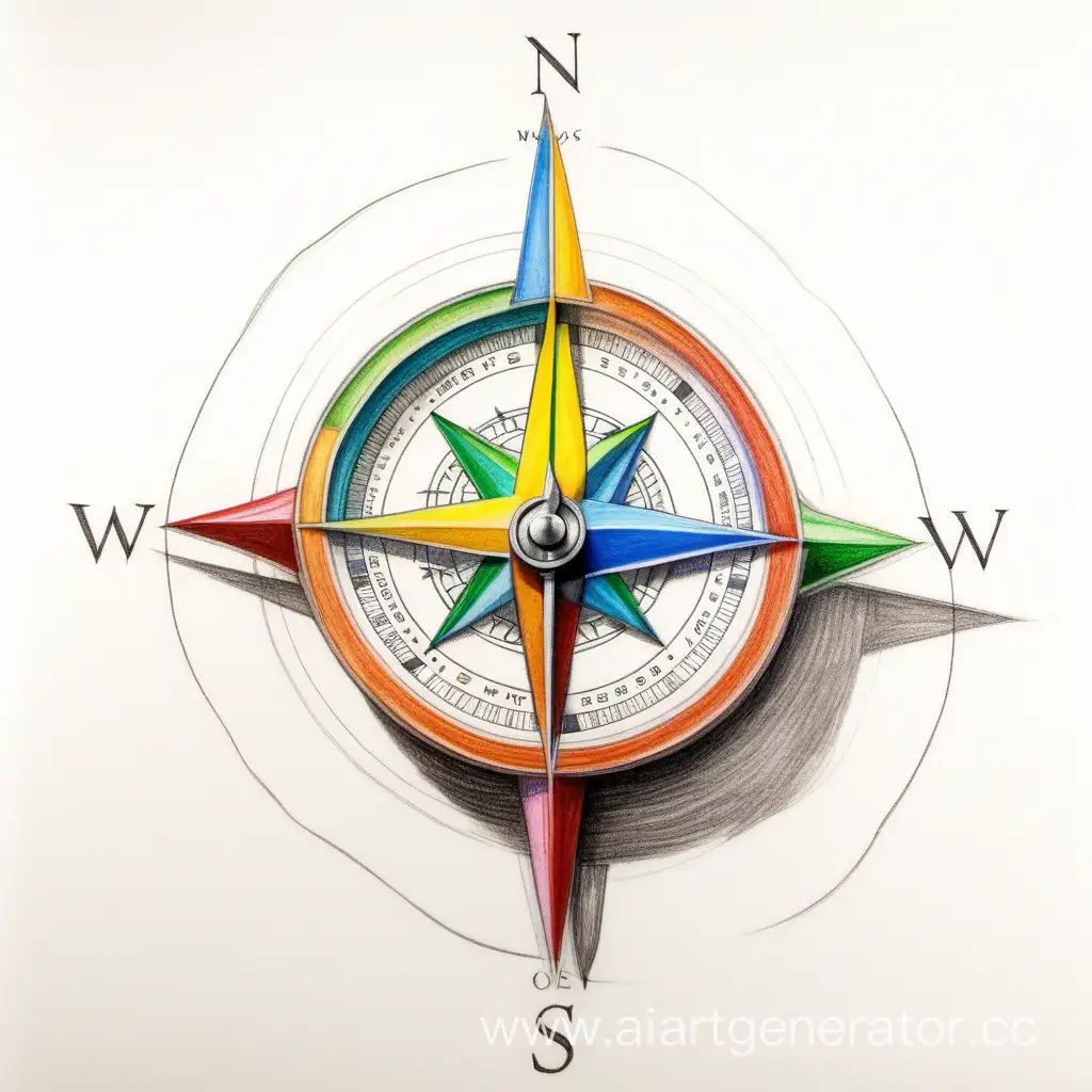 Vibrant-Color-Pencil-Drawing-of-Sports-Compass-on-White-Background