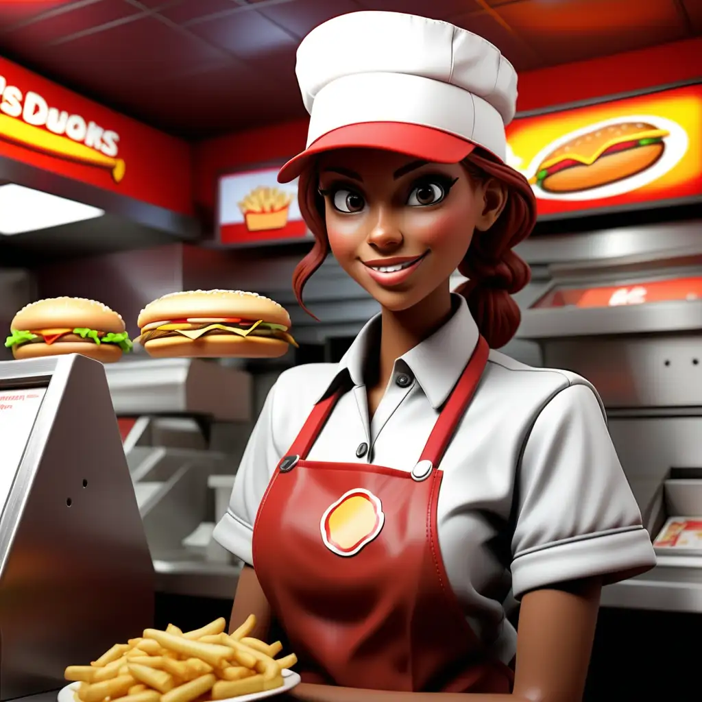 Efficient Fast Food Worker Serving Delicious Meals with a Smile