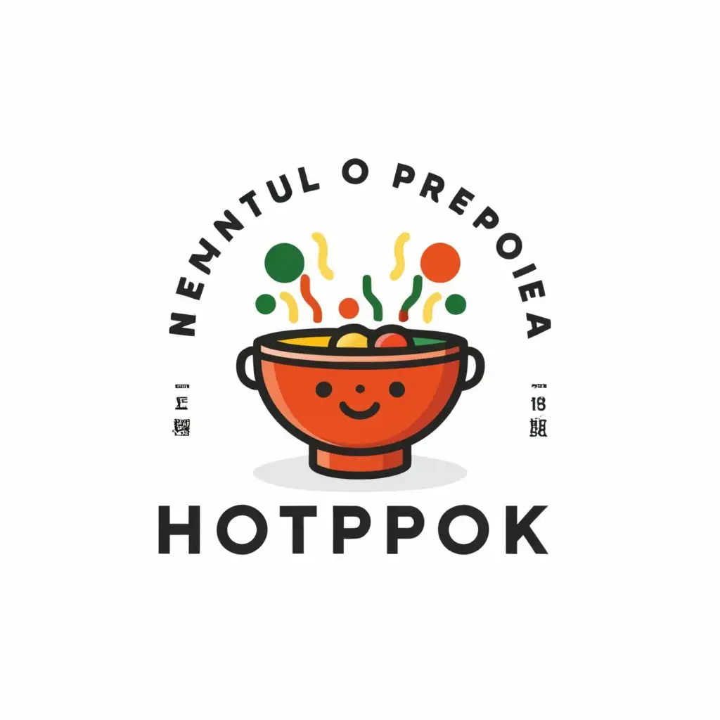 a logo design,with the text "JoyPot", main symbol:Imagine a vibrant and playful logo featuring a hotpot at the center. The hotpot should be depicted with ingredients inside, such as vegetables, meats, and noodles, to convey the variety of options available. Steam should be rising from the hotpot to indicate its warmth and freshness. Surrounding the hotpot could be smiling faces or happy characters, perhaps holding chopsticks and eagerly reaching toward the hotpot. The text 'JoyPot' should be displayed prominently in a friendly and inviting font, completing the cheerful and appetizing design.  the logo and the color should be as minimalist as possible.  ,Minimalistic,be used in Restaurant industry,clear background