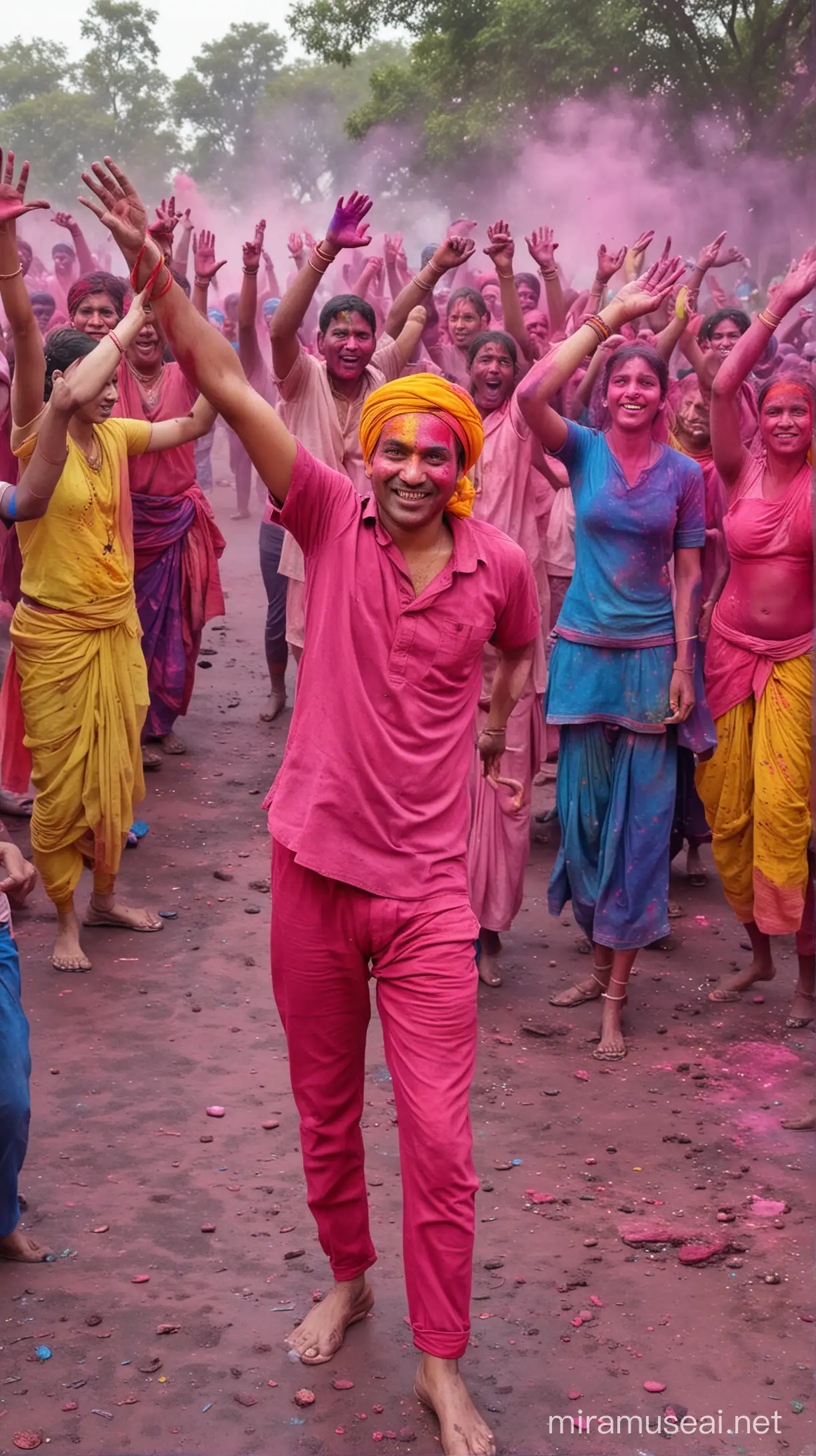 Vibrant Holi Festival Celebration with Colorful Powders and Joyful Smiles