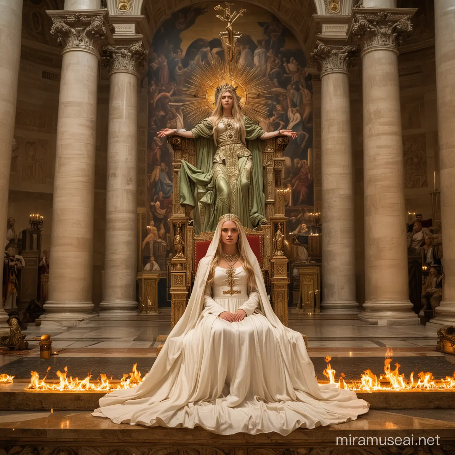 Majestic Teenage Empress Goddess Rebecca Reigns in Fiery Vatican Altar