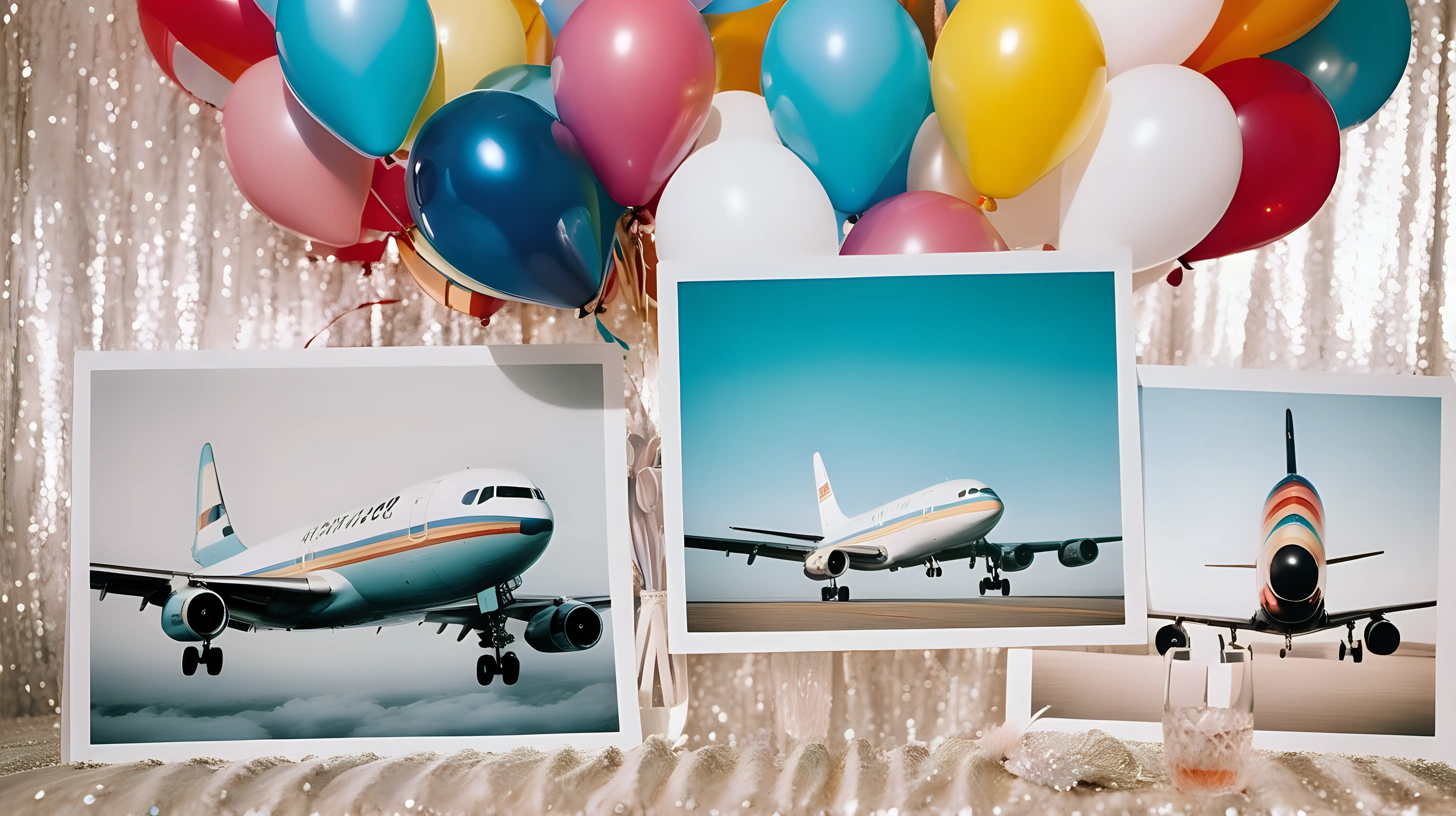 Airplane Polaroids Float Amidst Festive Party Props
