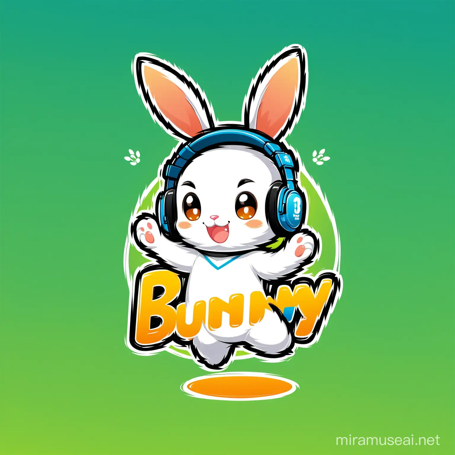 logo, bunny, mascot, sport, have full body, wear headphone