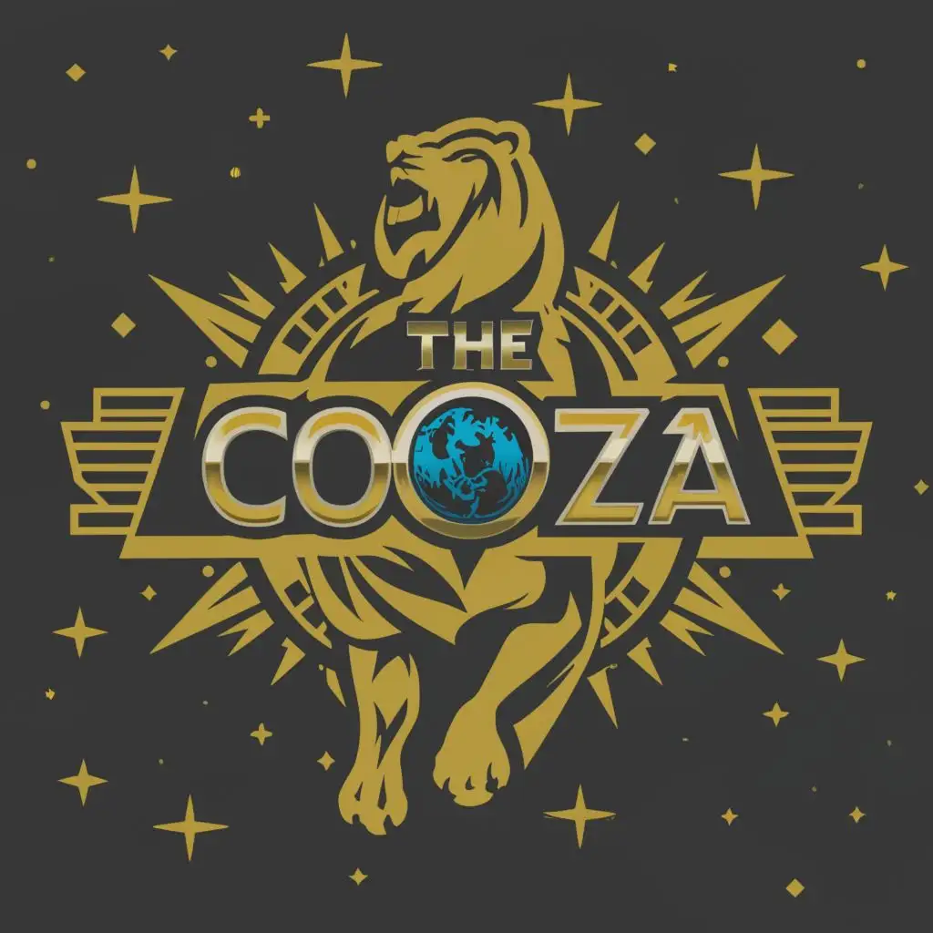 a logo design,with the text "The Coza", main symbol:World Champion, Big Gold Belt, Crumine, Galaxy, Star, Lightning,Moderate,clear background