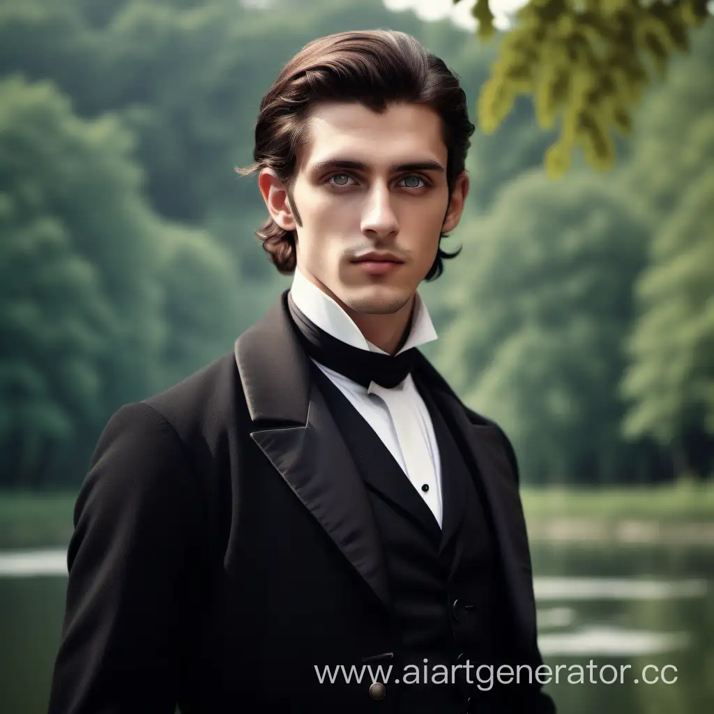 Young-Aristocratic-Man-in-Black-Tailcoat-Amidst-Natural-Setting
