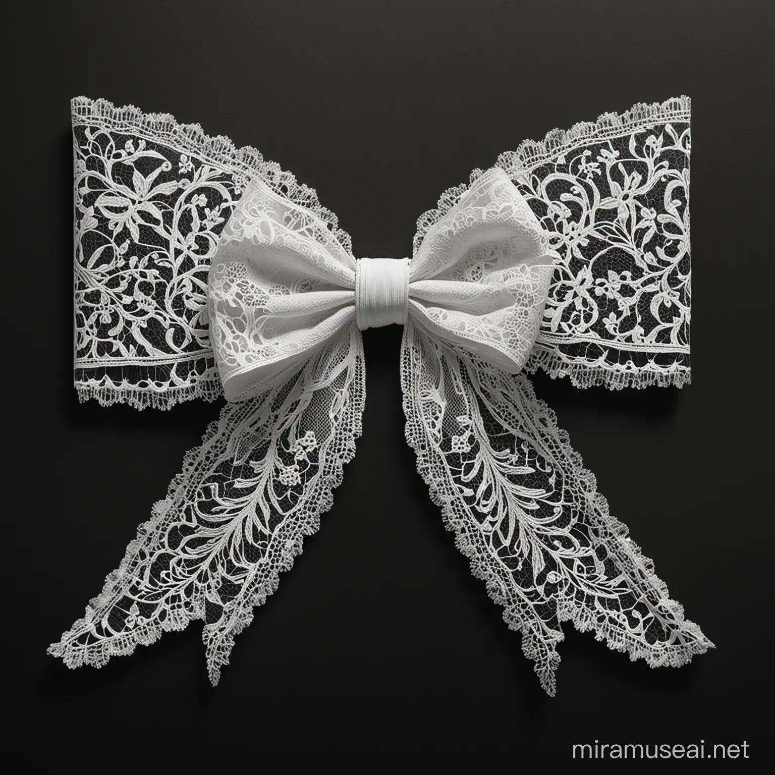 HandPainted White Lace Bow on Black Background