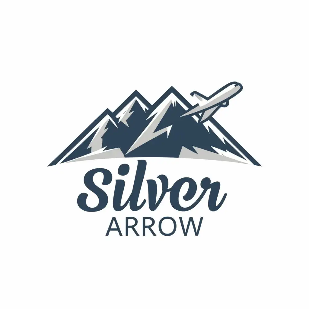 logo, Mountain,plane with the text "silver arrow", typography, be used in Travel industry