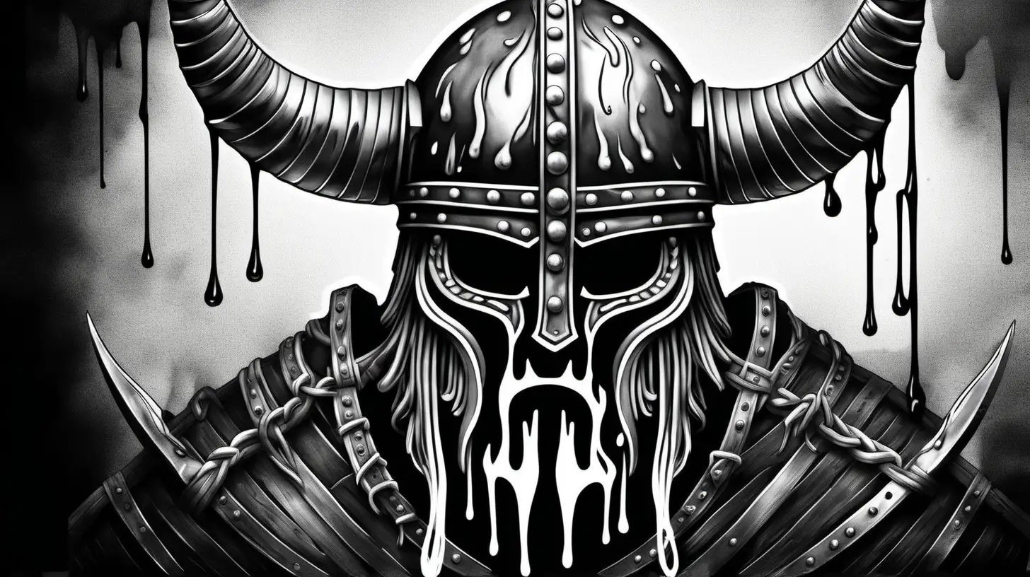 Melting Viking Helmet Art in Dark Monochrome Style