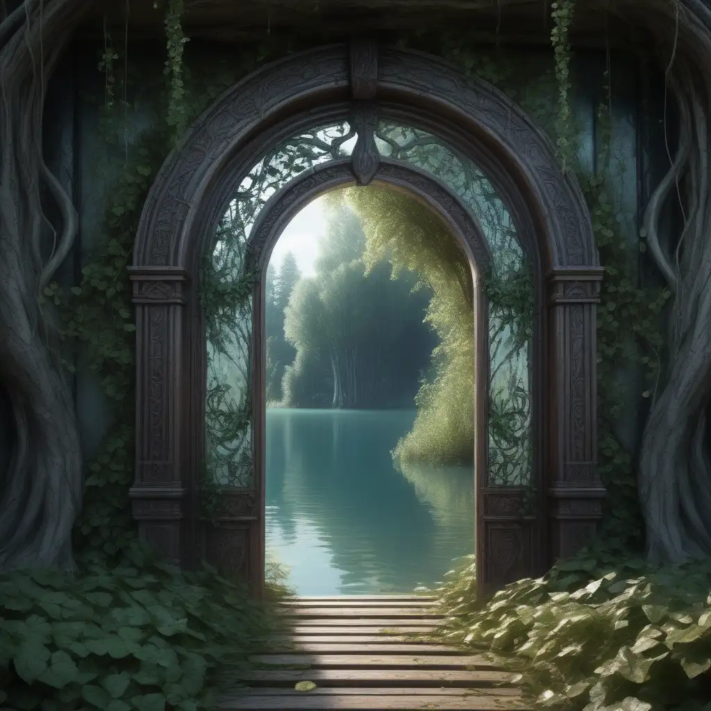 Enchanting VineCovered Pathway to the Mystical Crystal Lake Mirror