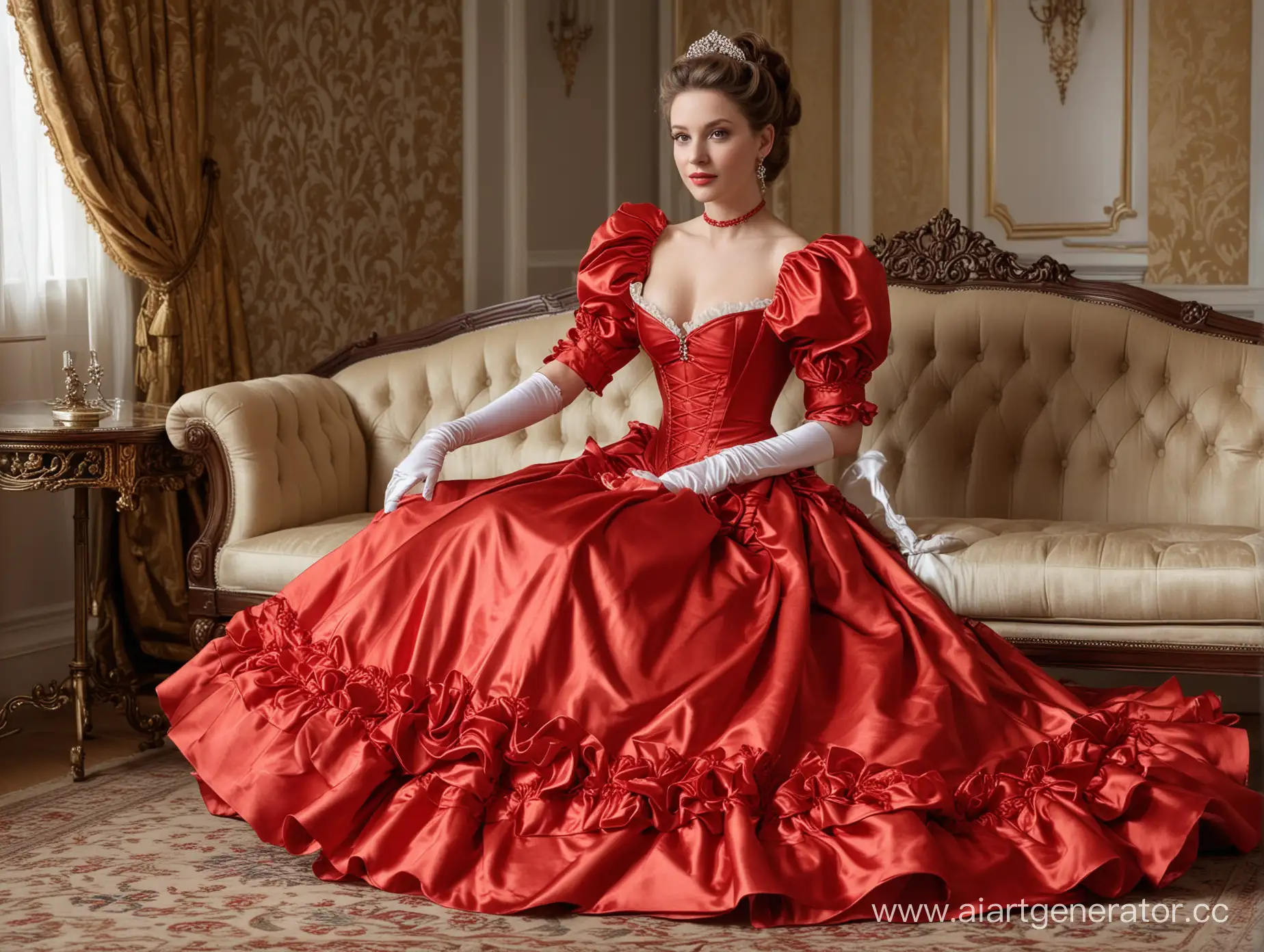 Regal-Empress-in-Scarlet-Satin-Elegant-Fashion-Portrait-at-a-Royal-Ball