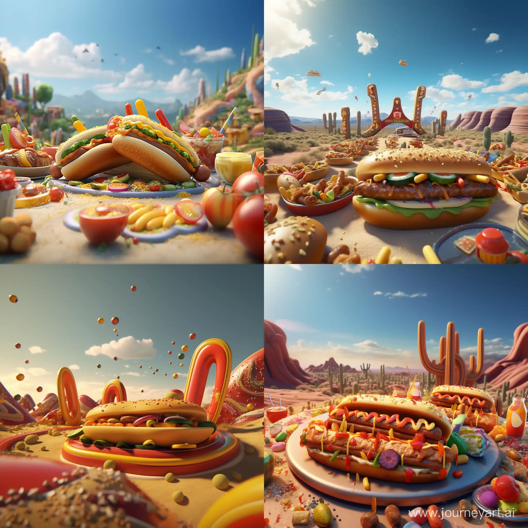 There's a lot of hot dogs in the valley. 3d animation 