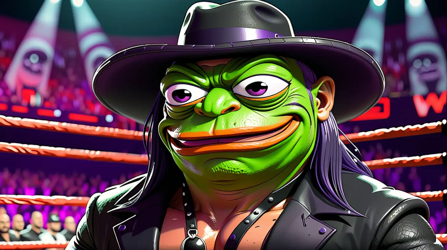  Pepe the frog as undertaker in wwe ring wrestling 