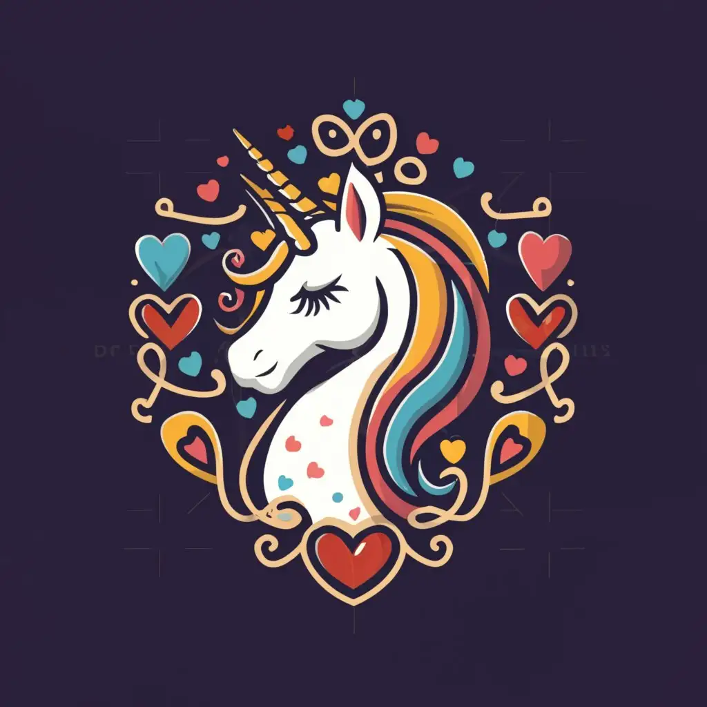 a logo design,with the text "UniLolyne", main symbol:unicorn, rainbow, love, woman, cute,complex,be used in Home Family industry,clear background