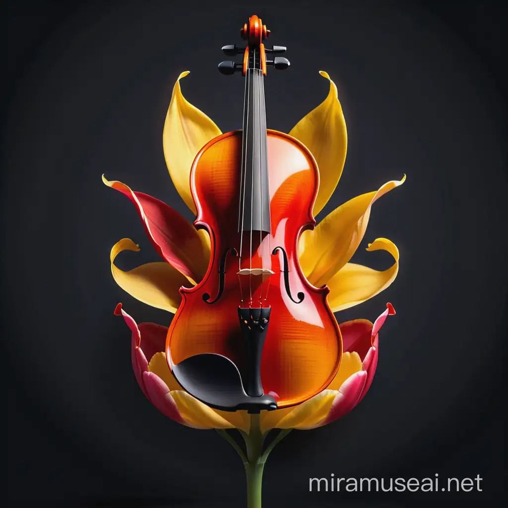 Professional Violin with Red and Yellow Tulip Emblem