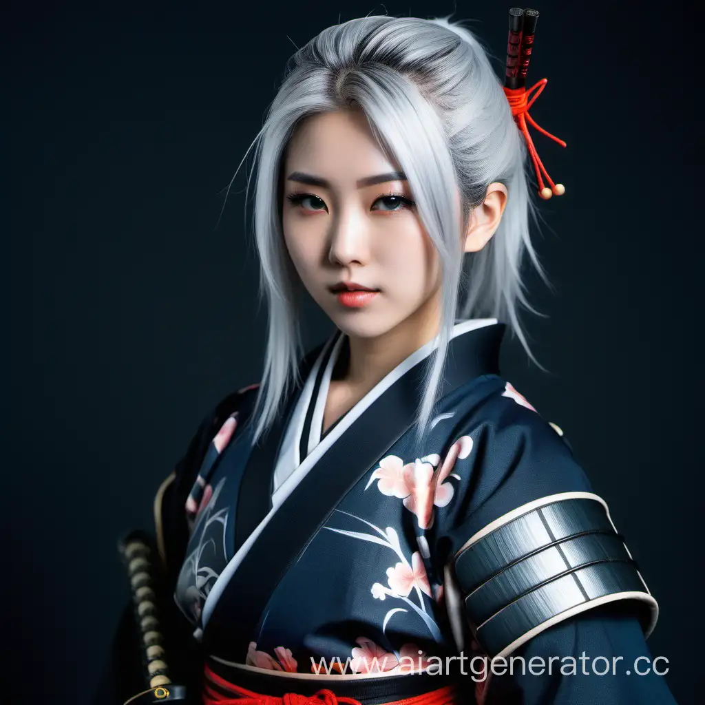 Attractive-Young-Samurai-Woman-with-Silver-Hair-and-Traditional-Kasa-Hat