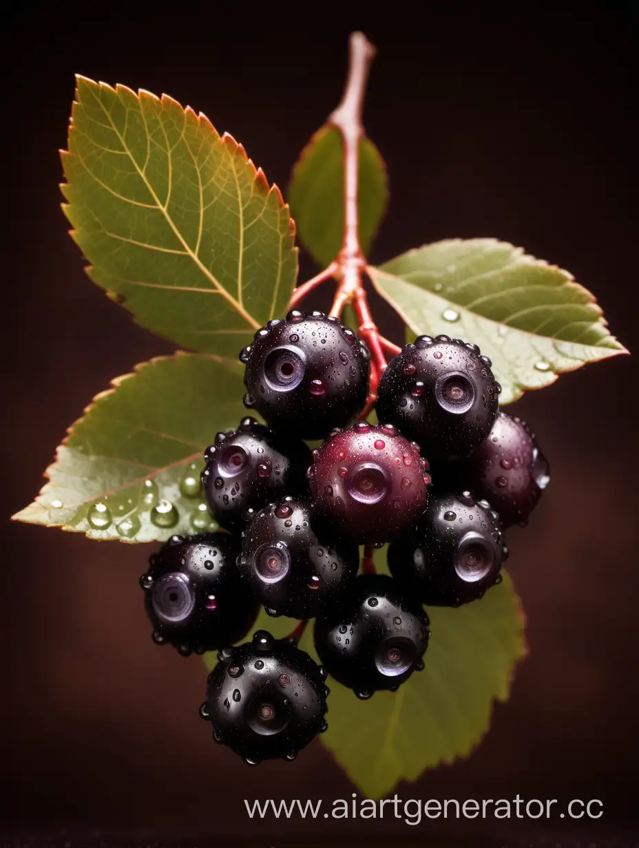 Aronia on with water drops antique brown background 