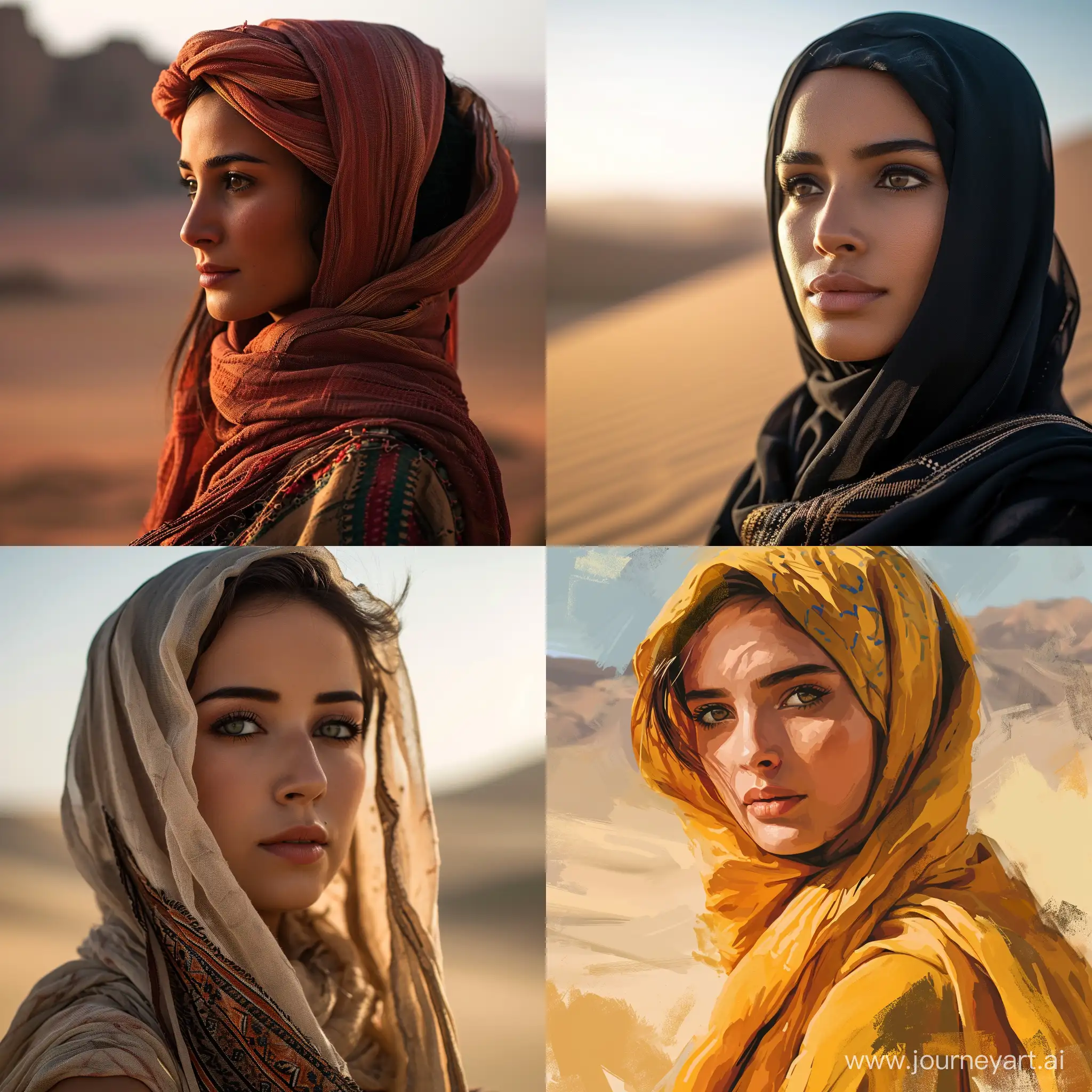 Beautiful portrait of arab lady in desert --v 6