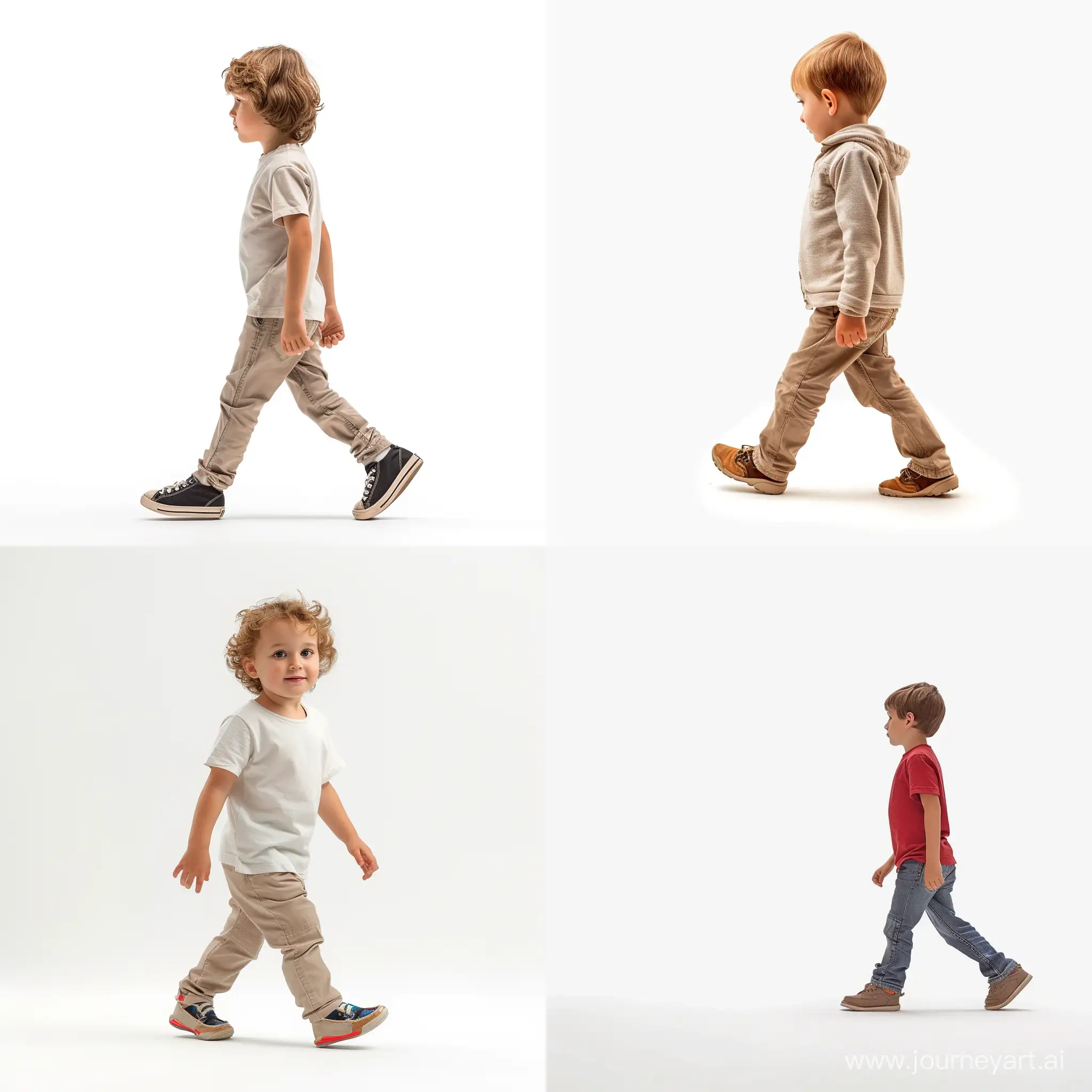 kid walking with white solid background, Highquality, highly detailed