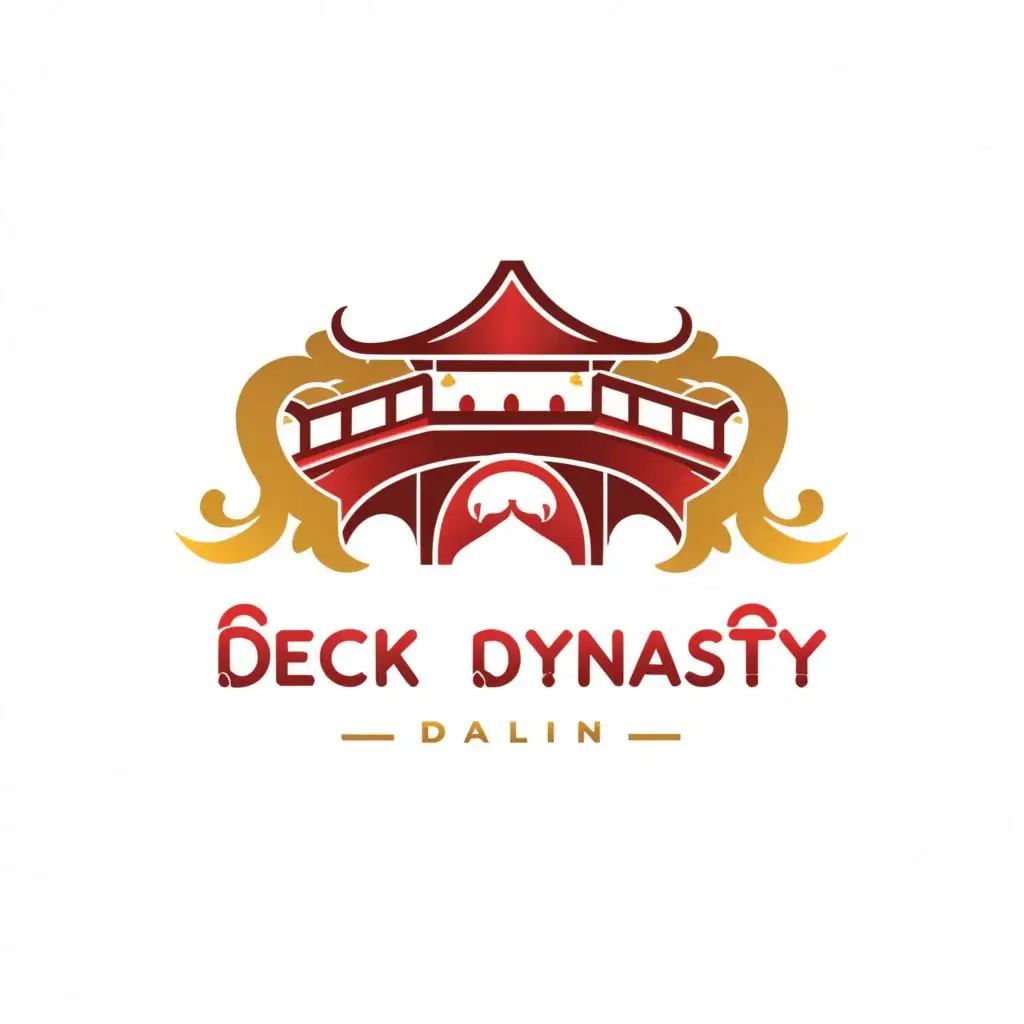 a logo design,with the text "Deck Dynasty", main symbol:Chinese Bridge, red and gold, white background,Minimalistic,clear background