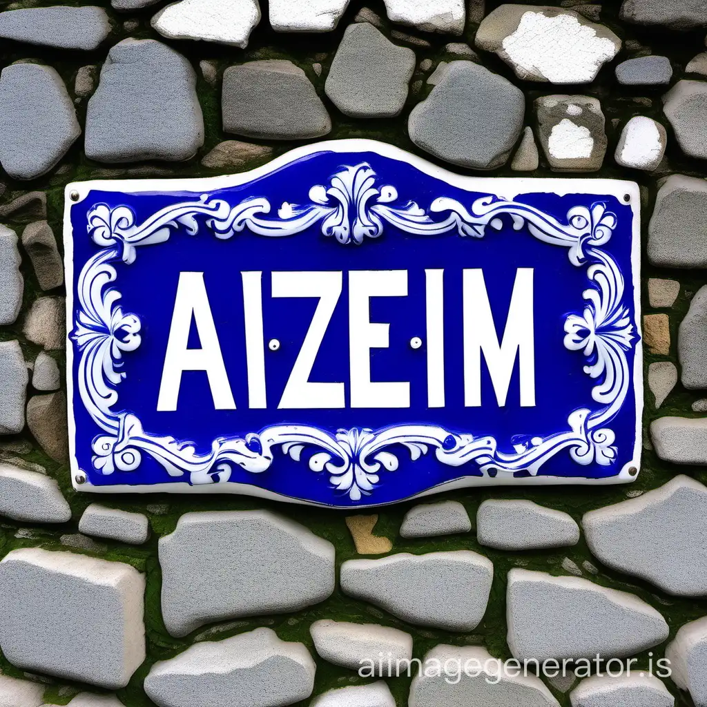 Portuguese cobalt blue and white house name plaque on Azorean stone sea cottage