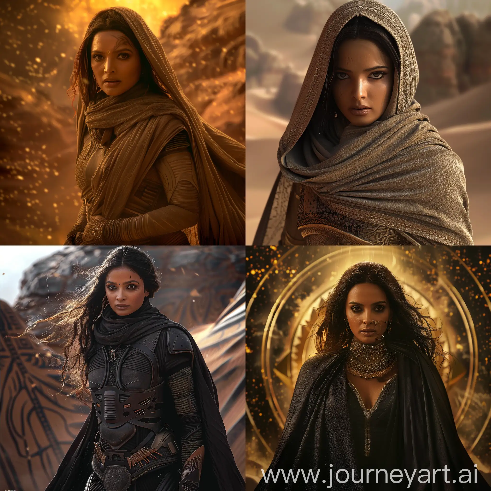 Aishwarya Rai Bachchan steps into the mystical world of Dune as the fierce and formidable Lady Jessica. Her elegance and power will captivate your hearts, cinematic hyper realistic, 8k