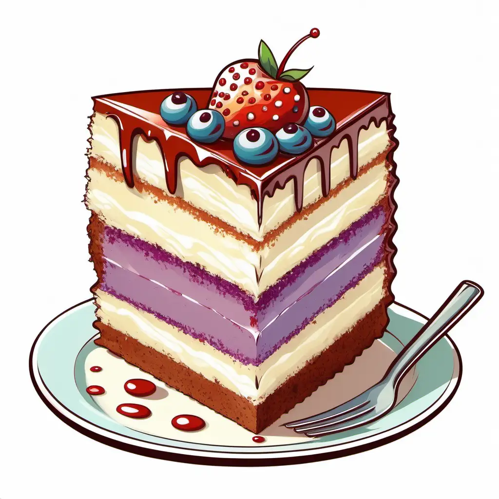 Delicious piece of cake, with a bite, colors, illustration, white background, illustration