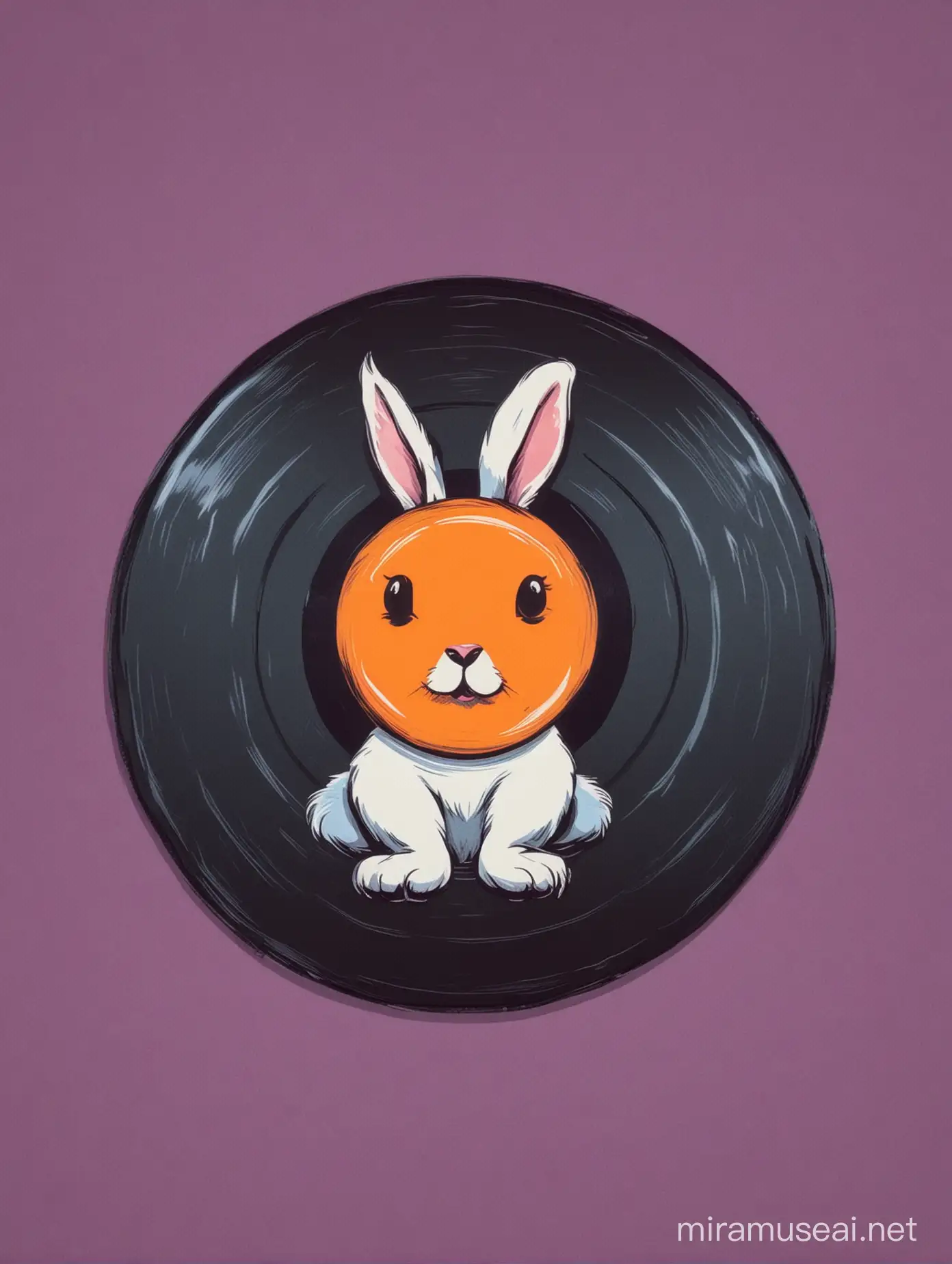 pop art artstyle of vinyl disc and rabbit