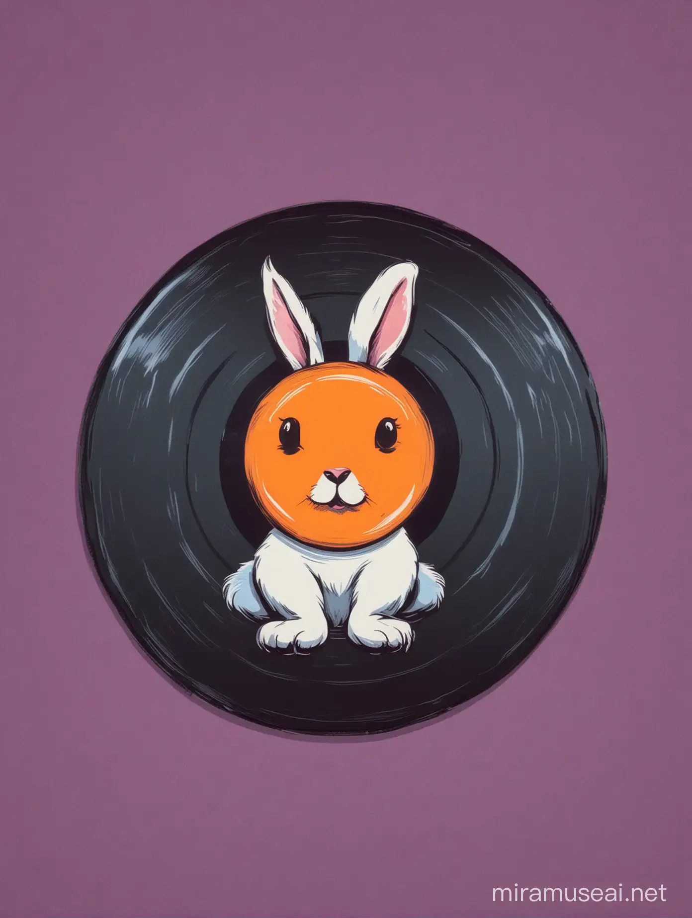 Pop Art Vinyl Disc and Rabbit Vibrant Retro Illustration