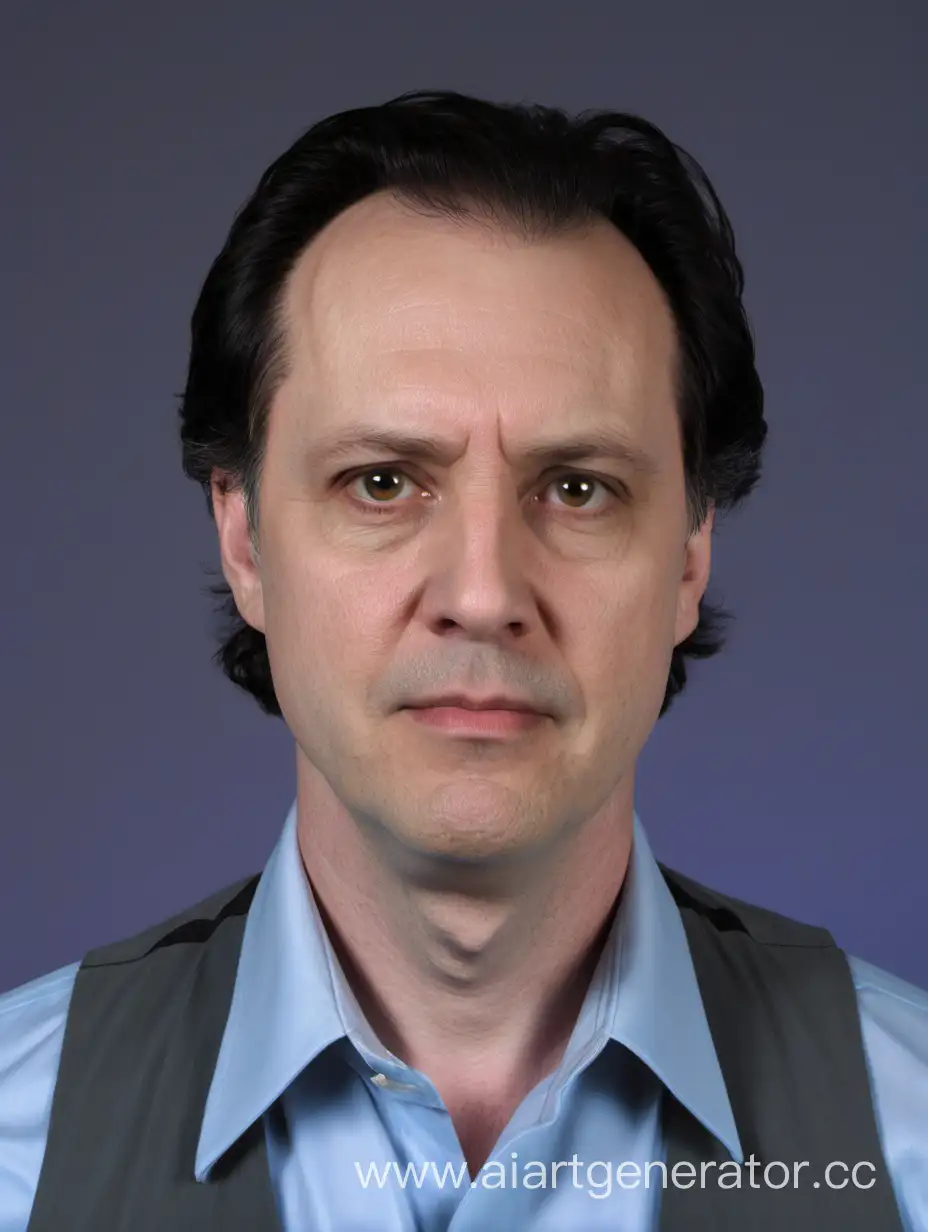 MiddleAged-Man-in-Gray-Vest-and-Blue-Shirt-Poses-for-Passport-Photo