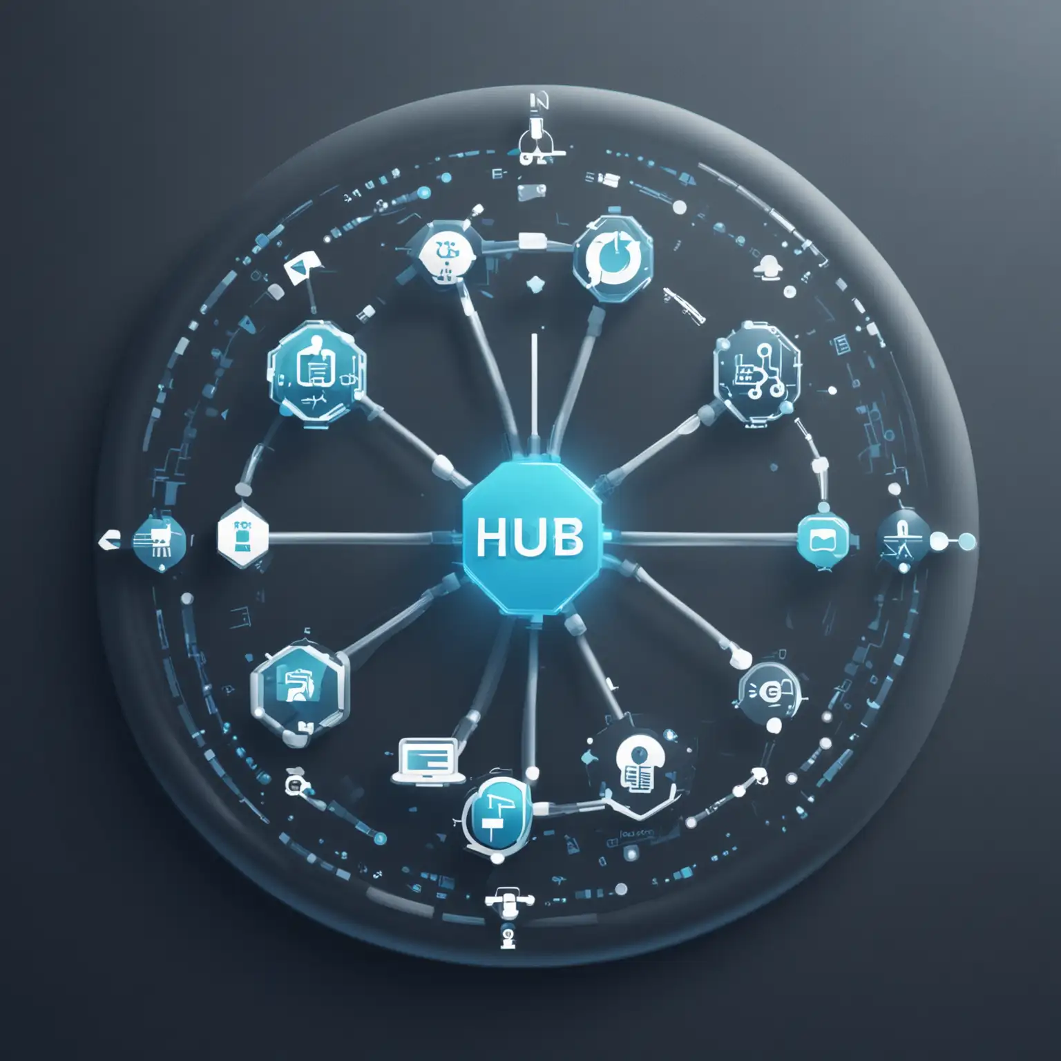 Digital Hub Network Icon with Interconnected Nodes