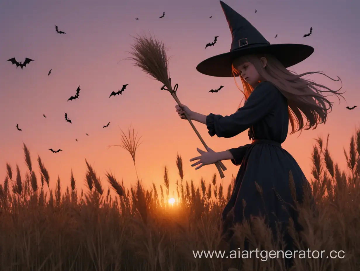 Девушку посвящают в ведьмы в поле при закате