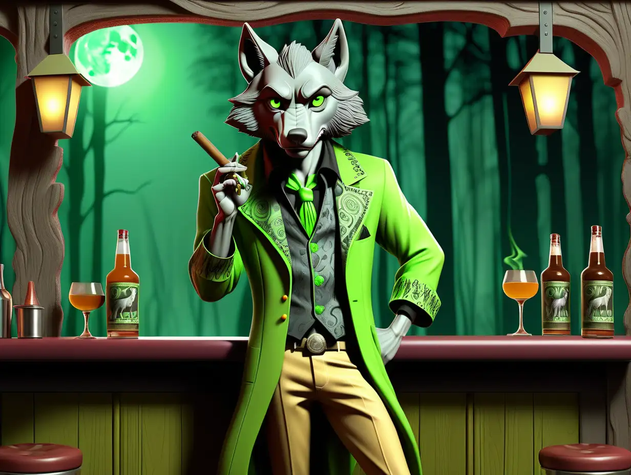 Enigmatic Wolf Pimp Invites to Forest Bar NeoPop Southern Gothic Illustration