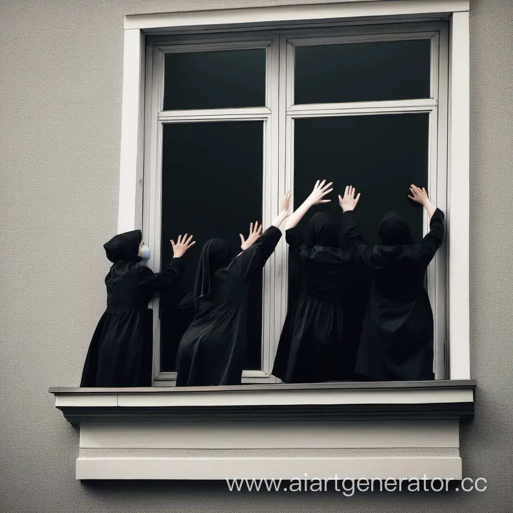 BlackClad-Figures-Knocking-on-Window-with-Mizulina