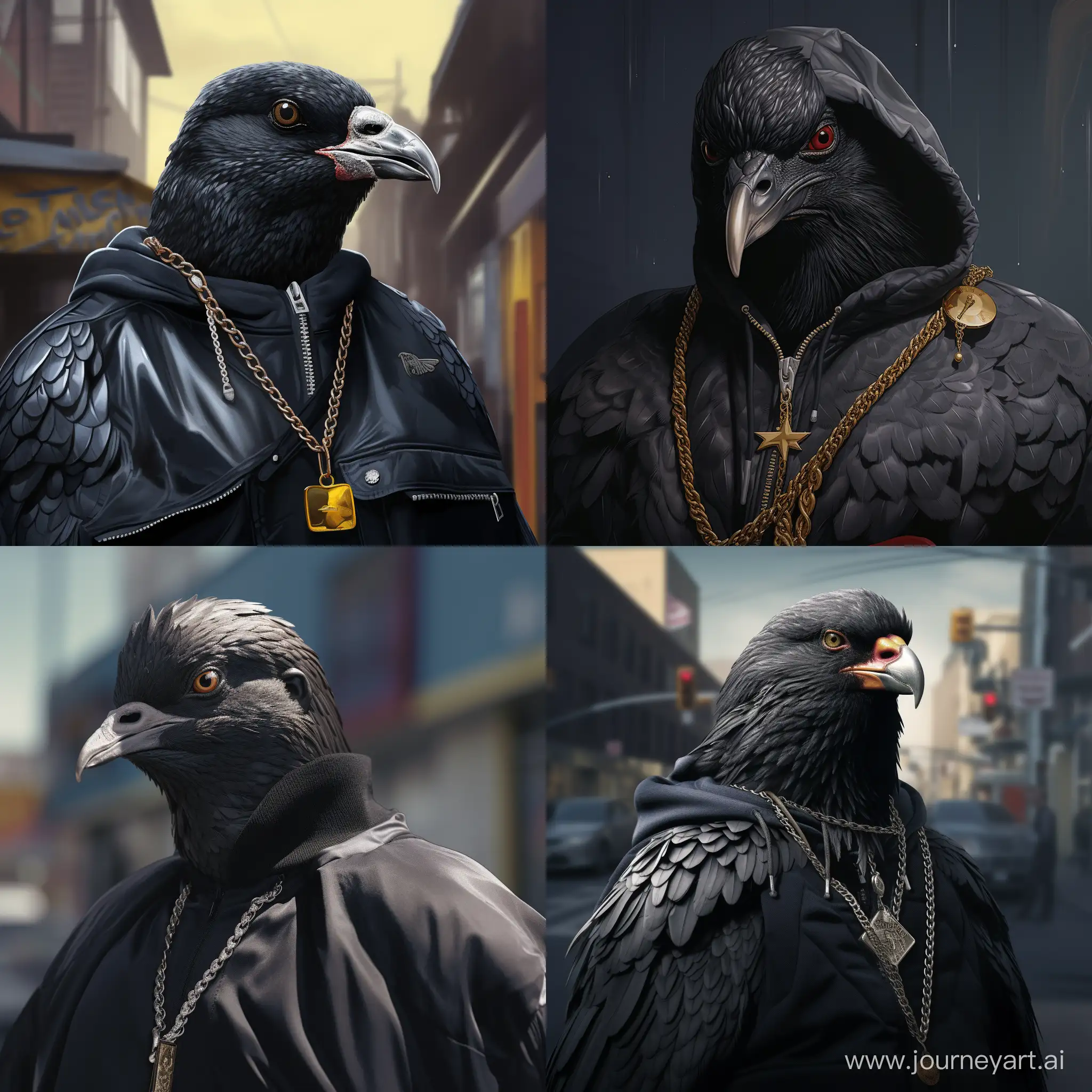 Urban-Gangster-Pigeon-Flaunting-Adidas-Windbreaker-and-Gold-Necklace
